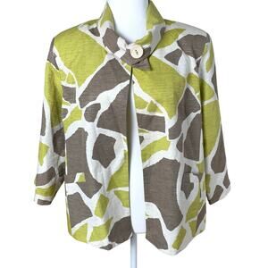 Silk Land Siz XL Abtract Pattern Over Jacket White Light Green Beige Chartreuse